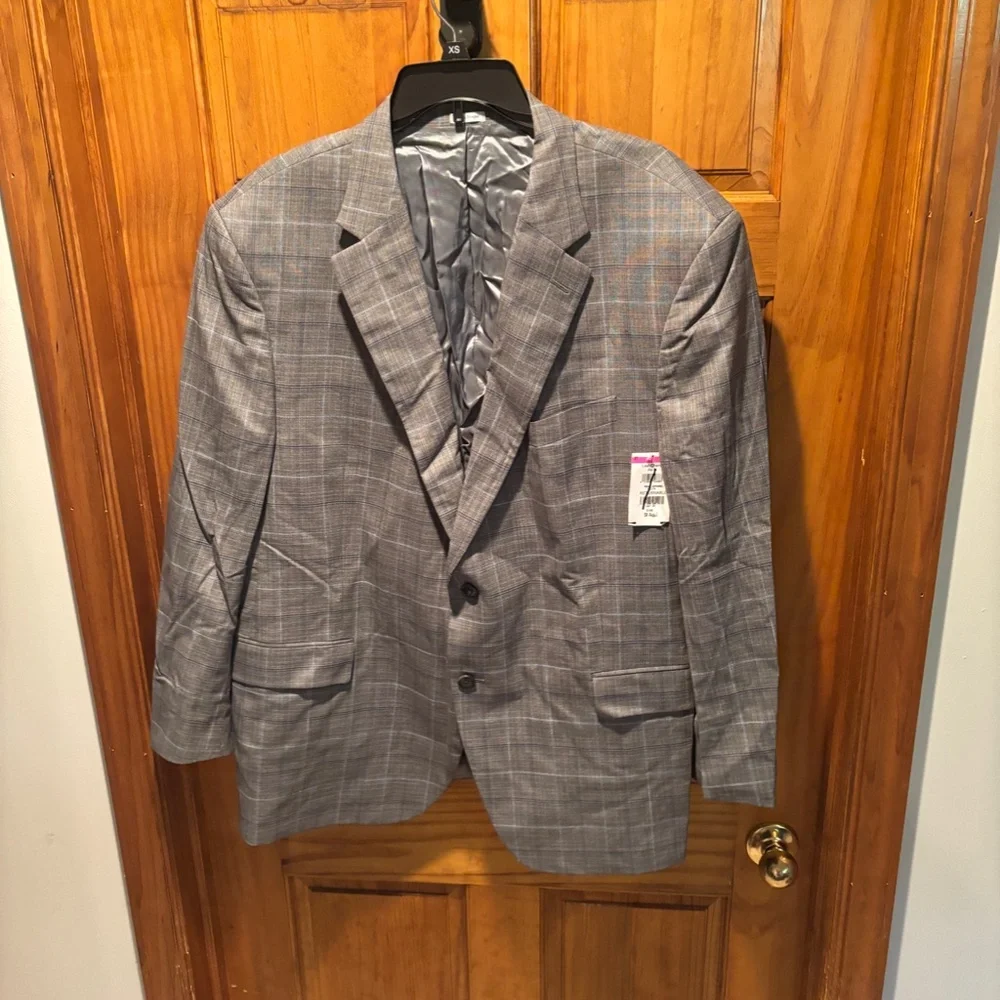 Peter Millar Men's Wool Suit Jacket Blazer Gray Blue Plaid Size 50R - Picture 2 of 7